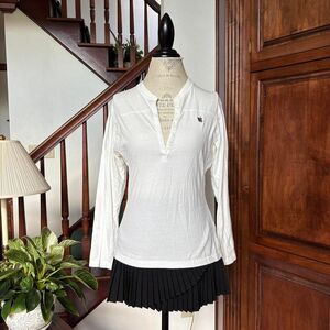 Y2k HYP Apple Logo White Grey Henley Long Sleeve  T-Shirt